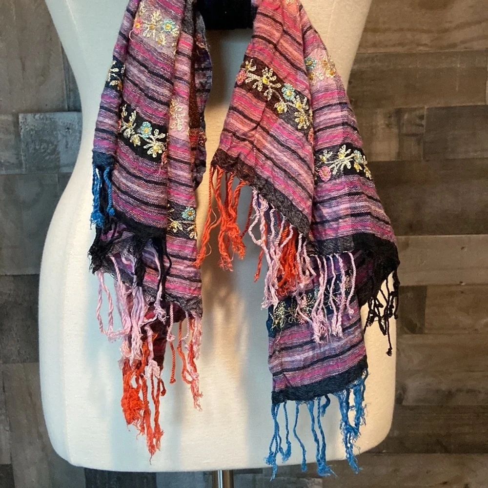 Rainbow patchwork scarf floral embroidery quiet luxury resortwear glam vacation